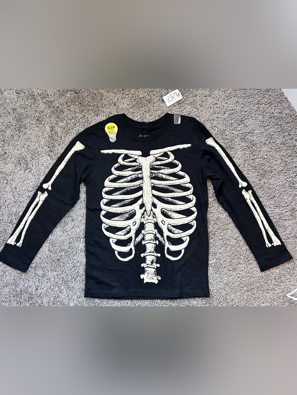 Place Black Long Sleeve Tee with White Skeleton Graphic
